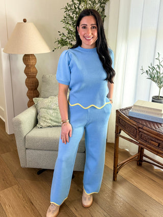 Blue Scallops & Style Pants Set - Everyday EDEN Boutique & Gifts