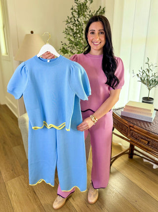 Blue Scallops & Style Pants Set - Everyday EDEN Boutique & Gifts