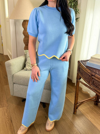 Blue Scallops & Style Pants Set - Everyday EDEN Boutique & Gifts