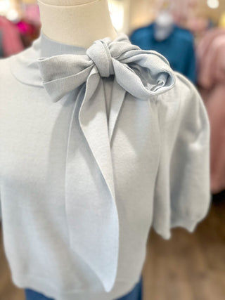 Blue Simply Sweet Tie - Neck Short Sleeve Sweater - Everyday EDEN Boutique & Gifts