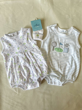 Blue Stripe Putting Green Applique Bubble - Magnolia Baby - Everyday EDEN Boutique & Gifts