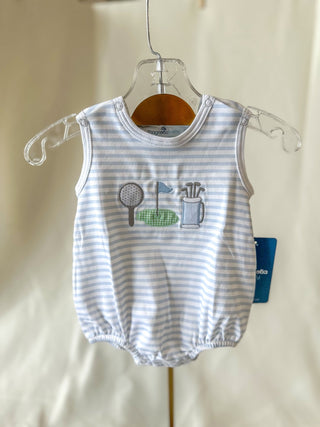 Blue Stripe Putting Green Applique Bubble - Magnolia Baby - Everyday EDEN Boutique & Gifts