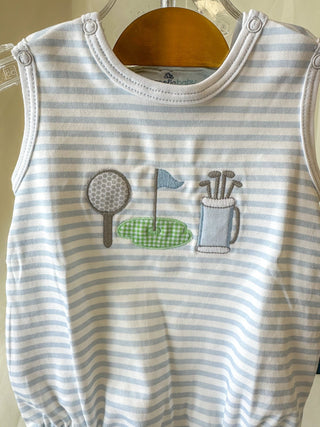 Blue Stripe Putting Green Applique Bubble - Magnolia Baby - Everyday EDEN Boutique & Gifts