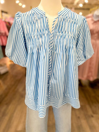 Blue Stripe Sweet Escape Puff Sleeve Top - Everyday EDEN Boutique & Gifts