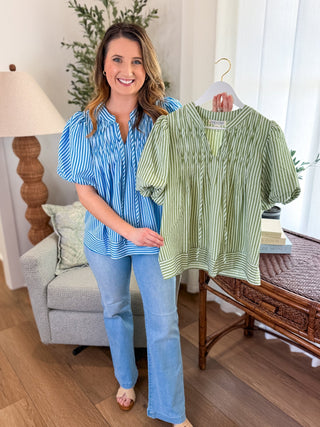 Blue Stripe Sweet Escape Puff Sleeve Top - Everyday EDEN Boutique & Gifts
