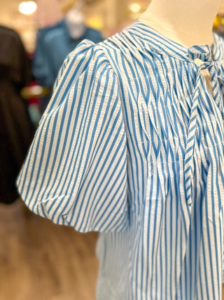 Blue Stripe Sweet Escape Puff Sleeve Top - Everyday EDEN Boutique & Gifts