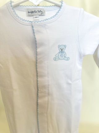 Blue Trim My Teddy Footie - Magnolia Baby - Everyday EDEN Boutique & Gifts