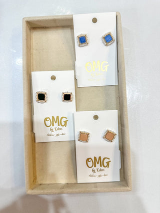 Blue Trimmed in Pearls Simple Stud Earrings - Everyday EDEN Boutique & Gifts