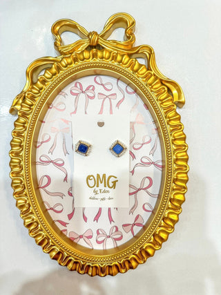 Blue Trimmed in Pearls Simple Stud Earrings - Everyday EDEN Boutique & Gifts