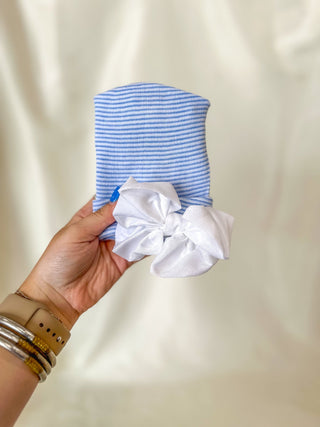 Blue W/ White Bow Sweet Hospital Hat - Everyday EDEN Boutique & Gifts