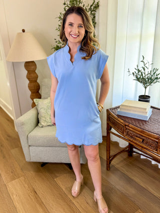 Blue Weekend Wander Scalloped Mini Dress - Everyday EDEN Boutique & Gifts