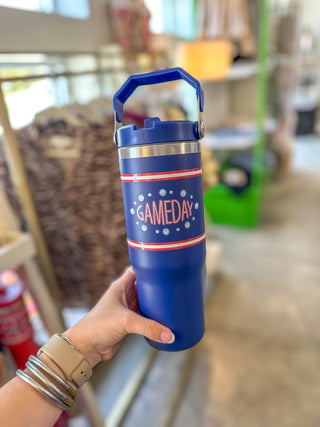 Blue/Red Game Day Stainless Steel Straw Tumbler - Everyday EDEN Boutique & Gifts