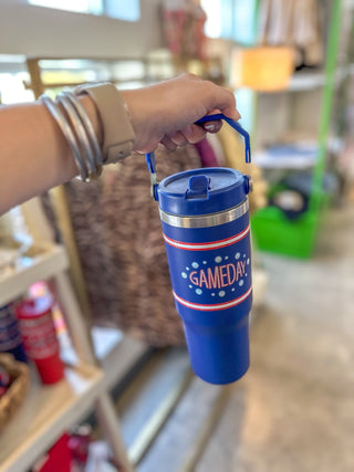 Blue/Red Game Day Stainless Steel Straw Tumbler - Everyday EDEN Boutique & Gifts