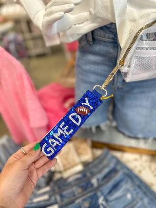 Blue/White Game Day Sequin Key Chain - Everyday EDEN Boutique & Gifts