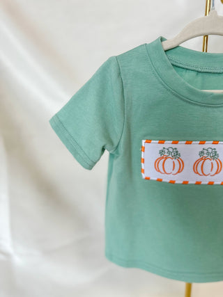 Boys Green Pumpkin Stitched Shirt - Everyday EDEN Boutique & Gifts