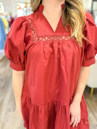 Brick Laurel Lace Trim Mini Dress - Everyday EDEN Boutique & Gifts