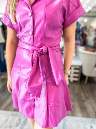 Broadway Babe Magenta Faux Leather Mini Dress - Everyday EDEN Boutique & Gifts