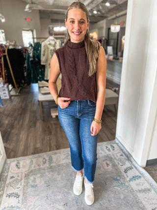 Brown Cozy Cables Knit Sleeveless Sweater - Everyday EDEN Boutique & Gifts