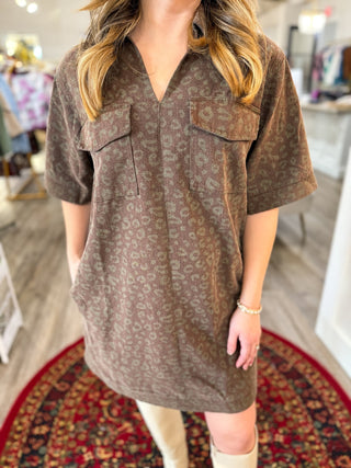 Brown Wild For the Weekend Collared Mini Dress - Everyday EDEN Boutique & Gifts