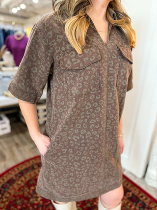 Brown Wild For the Weekend Collared Mini Dress - Everyday EDEN Boutique & Gifts