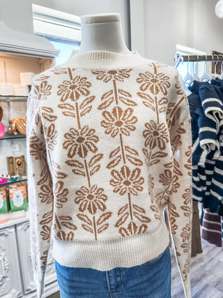 Brown/Cream Look This Way Crew Neck Sweater - Everyday EDEN Boutique & Gifts