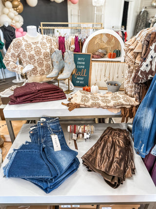 Brown/Cream Look This Way Crew Neck Sweater - Everyday EDEN Boutique & Gifts