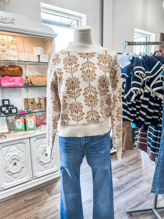 Brown/Cream Look This Way Crew Neck Sweater - Everyday EDEN Boutique & Gifts