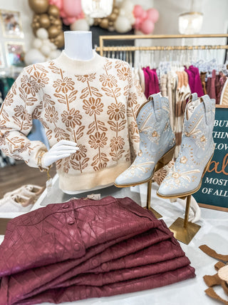 Brown/Cream Look This Way Crew Neck Sweater - Everyday EDEN Boutique & Gifts