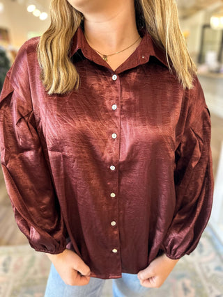 Burgundy Ever So Chic Collar Neck Button Down Long Sleeve Blouse - Everyday EDEN Boutique & Gifts