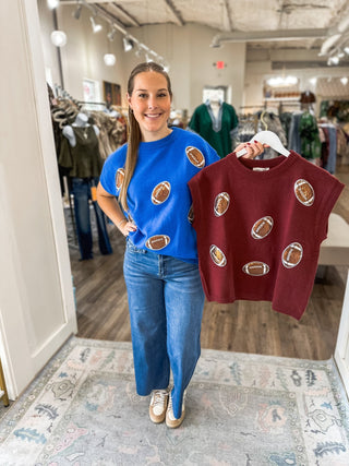 Burgundy Game Day Football Patch Sweater Top - Everyday EDEN Boutique & Gifts