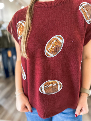 Burgundy Game Day Football Patch Sweater Top - Everyday EDEN Boutique & Gifts
