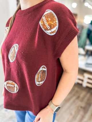 Burgundy Game Day Football Patch Sweater Top - Everyday EDEN Boutique & Gifts