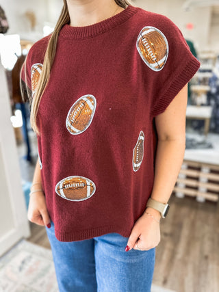 Burgundy Game Day Football Patch Sweater Top - Everyday EDEN Boutique & Gifts