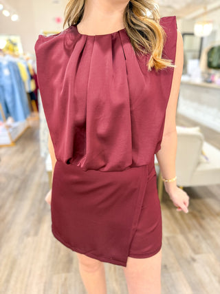 Burgundy Night Out to Remember Round Neck Romper - Everyday EDEN Boutique & Gifts