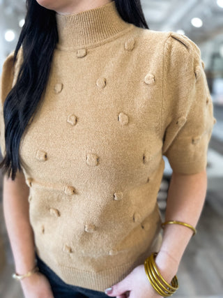 Camel Polka Dot Textured Sweater Top - Everyday EDEN Boutique & Gifts