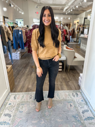 Camel Polka Dot Textured Sweater Top - Everyday EDEN Boutique & Gifts