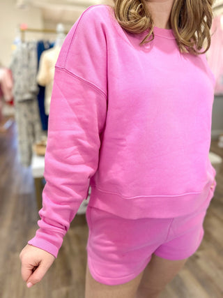 Candy Pink Fleece Long Sleeve Sweatshirts & Short Set - Everyday EDEN Boutique & Gifts