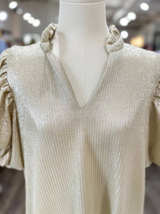 Champagne Chic Ruffle V Neck Puff Sleeve Mini Dress - Everyday EDEN Boutique & Gifts