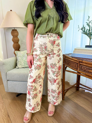 Charlotte Vintage Floral Cropped Wide Leg Denim Jeans - Everyday EDEN Boutique & Gifts