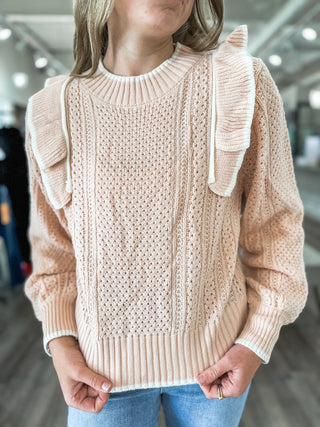 Chelsea's Blush/Ivory Ruffle Shoulder Detail Long Sleeve Sweater Top - Everyday EDEN Boutique & Gifts