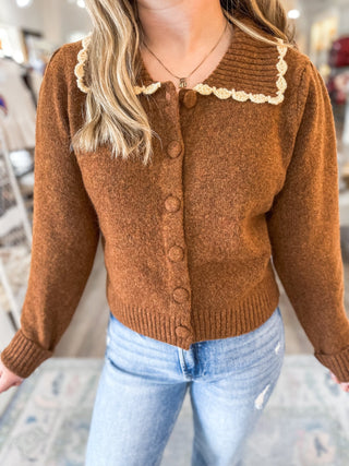 Chestnut Girly Scalloped Cardigan Sweater - Everyday EDEN Boutique & Gifts