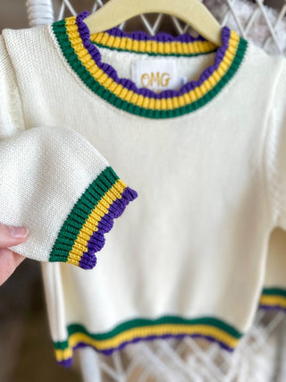 Children's Mardi Gras Layered Trim Sweater - Everyday EDEN Boutique & Gifts