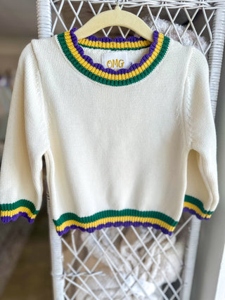 Children's Mardi Gras Layered Trim Sweater - Everyday EDEN Boutique & Gifts