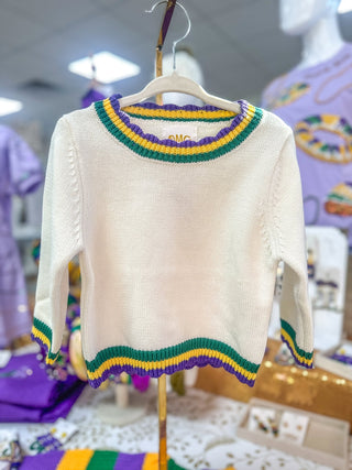Children's Mardi Gras Layered Trim Sweater - Everyday EDEN Boutique & Gifts