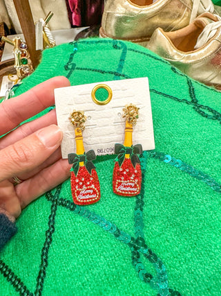 Christmas Festive Champagne Fizz Dangling Earrings - Everyday EDEN Boutique & Gifts