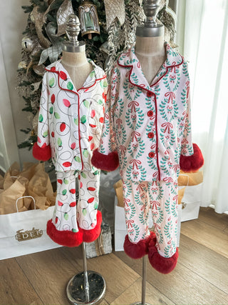 Christmas Festive Pattern W/ Red Cuffs PJ Set - Everyday EDEN Boutique & Gifts