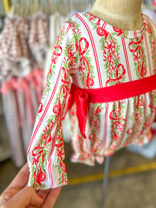 Christmas Garland Twisted in Bows Baby Girl Bubble - Everyday EDEN Boutique & Gifts