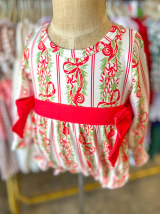 Christmas Garland Twisted in Bows Baby Girl Bubble - Everyday EDEN Boutique & Gifts