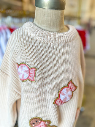 Christmas Gingerbread Man Candy Girls Pullover Sweater - Everyday EDEN Boutique & Gifts