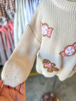 Christmas Gingerbread Man Candy Girls Pullover Sweater - Everyday EDEN Boutique & Gifts